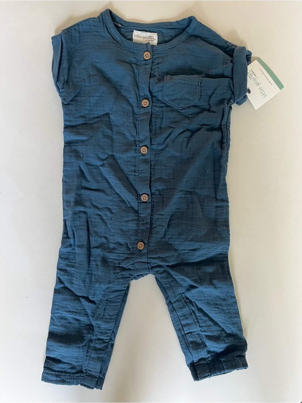 Little Planet NWT Organic Blue Button Up Romper, 9 Months
